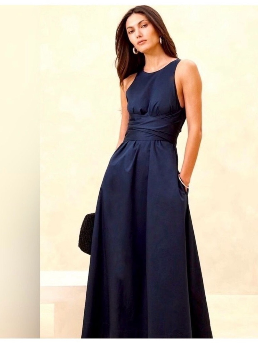 BR Navy Blue Sleeveless Maxi Dress With Back Cutout